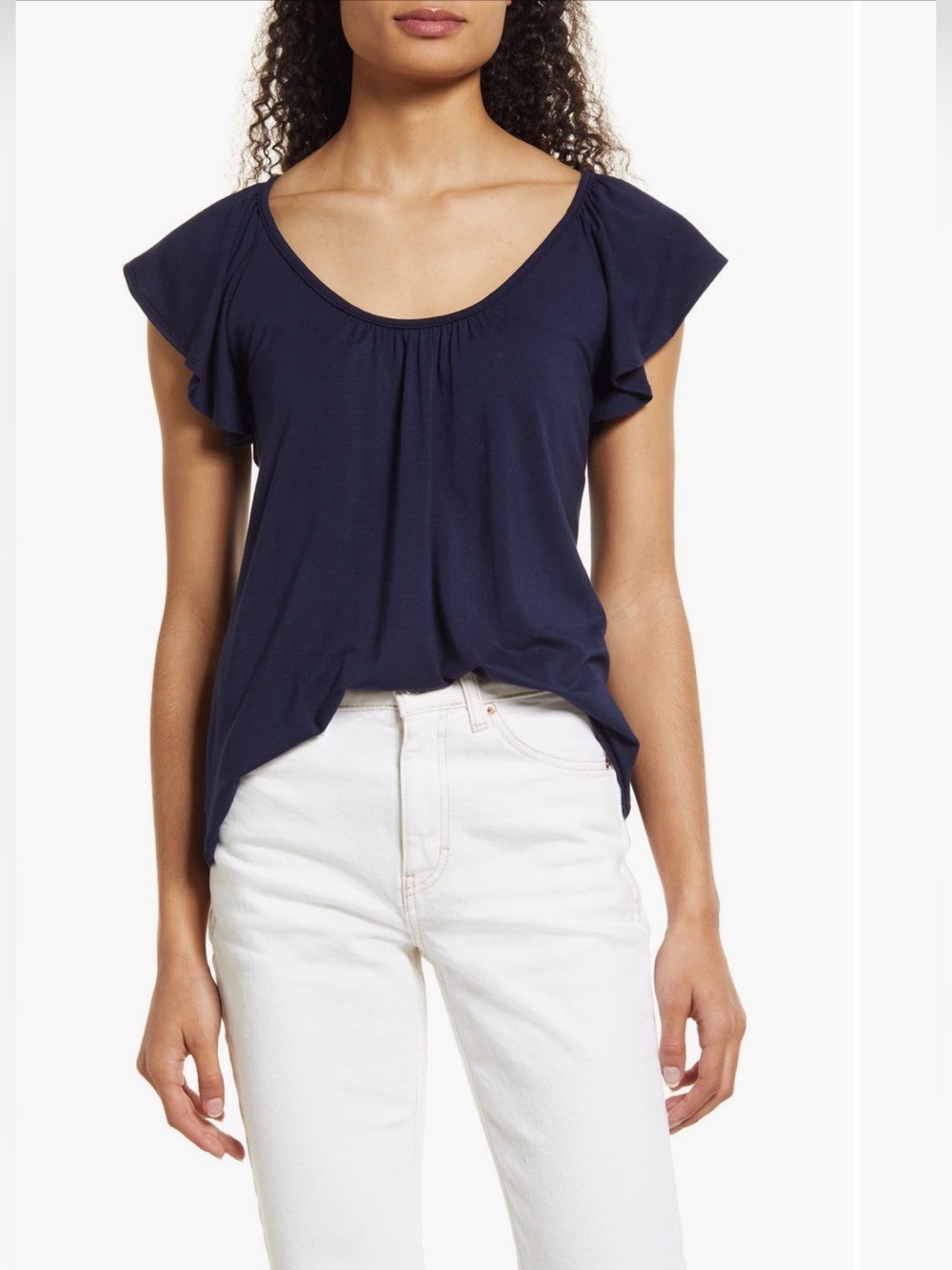 Loveapella Flutter Sleeve Top, Size Large.